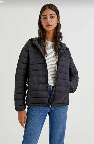 Pull and bear kapüşonlu şişme basic mont