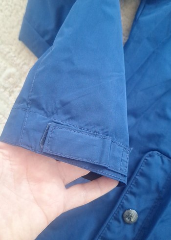 Mavi Fermuarlı Kadın yagmurluk Kapüşonlu - Görsel 3