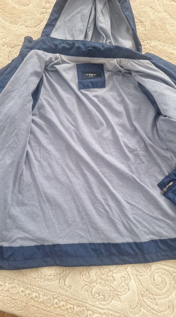 Mavi Fermuarlı Kadın yagmurluk Kapüşonlu - Görsel 5