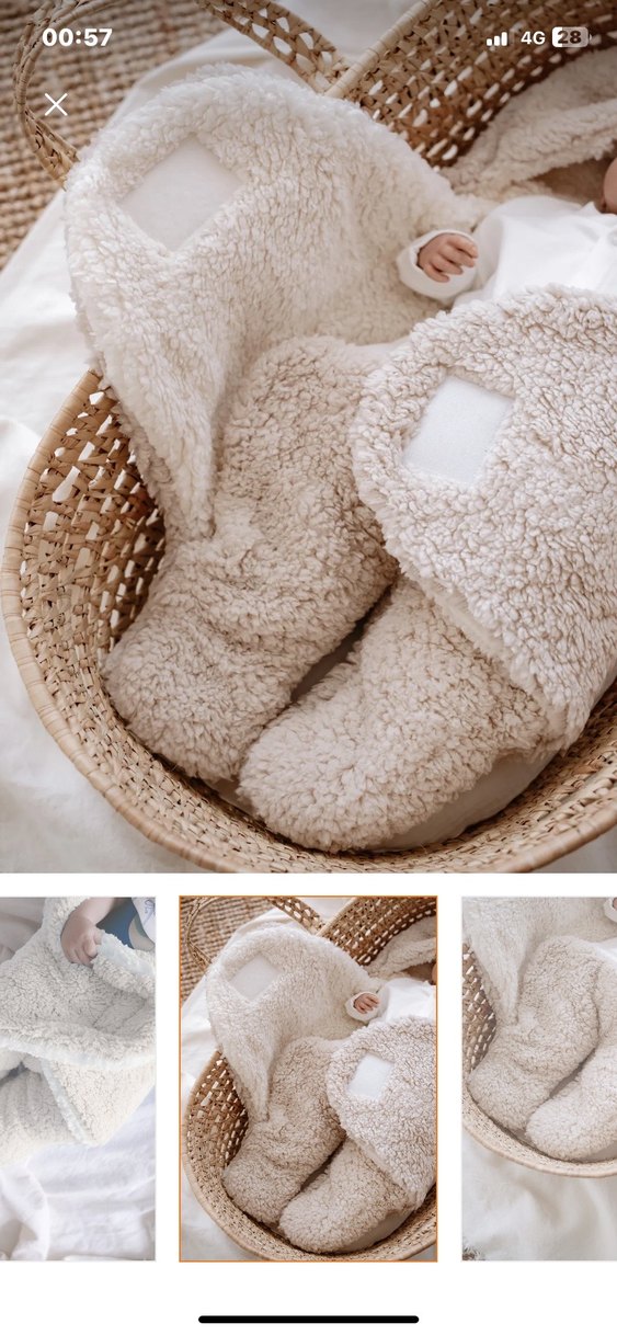 Bej Bebek Battaniyesi Kapüşonlu Sıcak Kumaş - Görsel 3