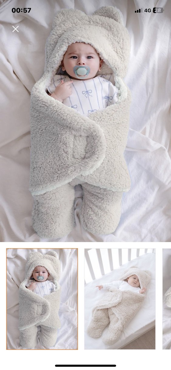 Bej Bebek Battaniyesi Kapüşonlu Sıcak Kumaş - Görsel 2