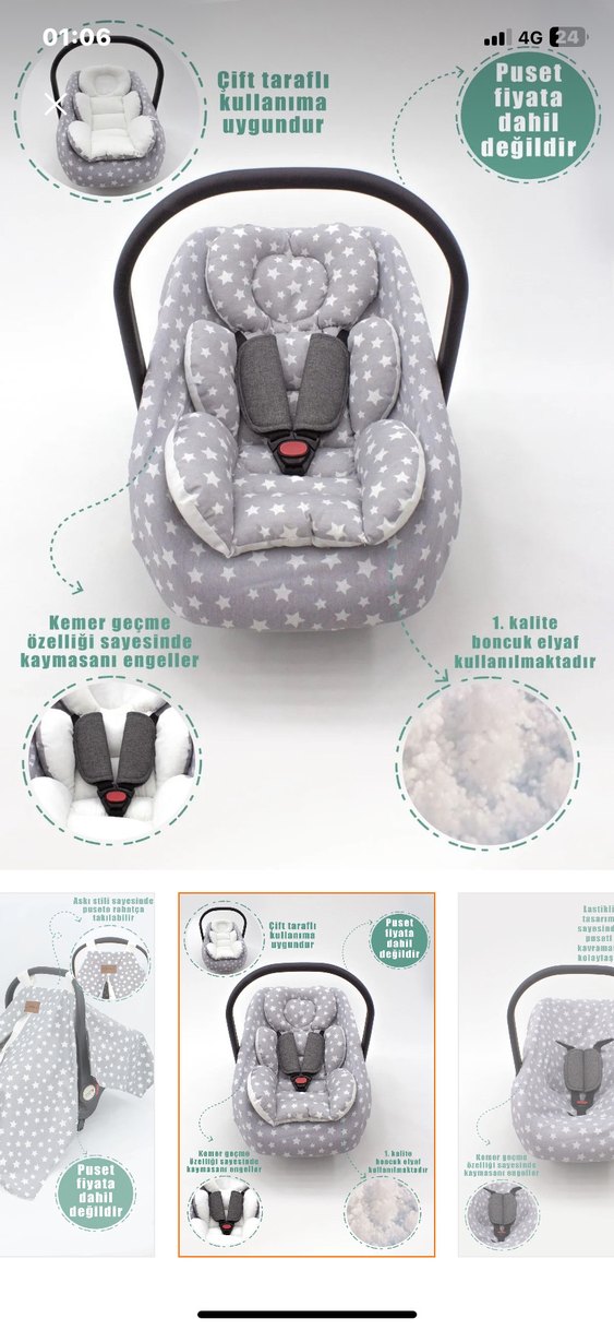 Gri Yıldız Desenli Bebek Puset Minderi - Görsel 2