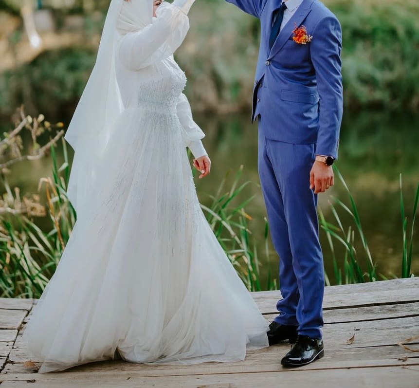 Uzun Kollu Beyaz A Kesim Gelinlik - Görsel 2