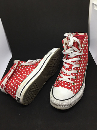 Converse Kirmizi beyaz puantiyeli ÇİFT KATMANLI converse 39no!