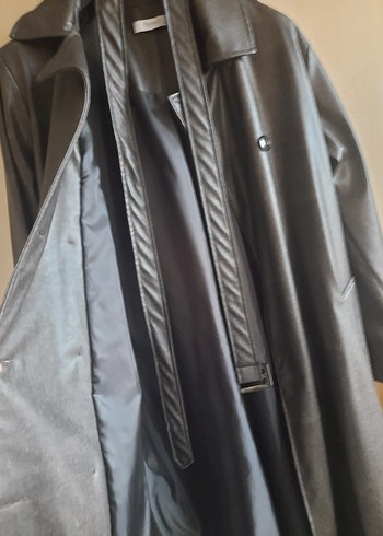 Gri Deri Kemerli Uzun Manto - Görsel 3