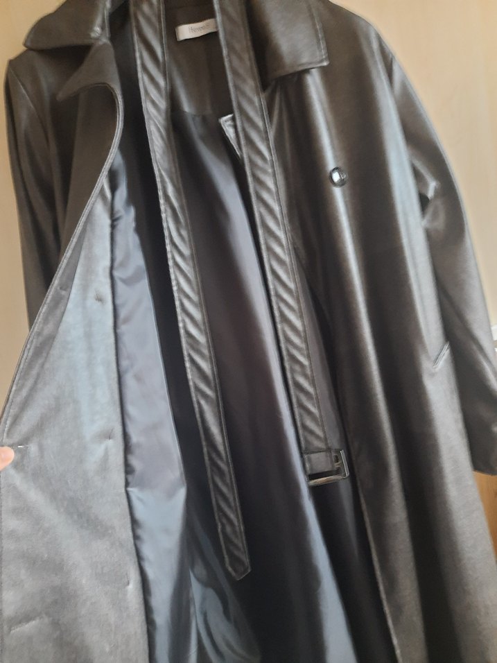 Gri Deri Kemerli Uzun Manto - Görsel 3