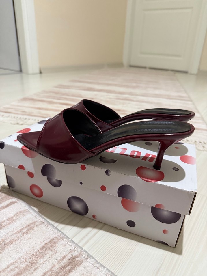 Bordo Rugan Stiletto Topuklu Kadın Ayakkabı - Görsel 2