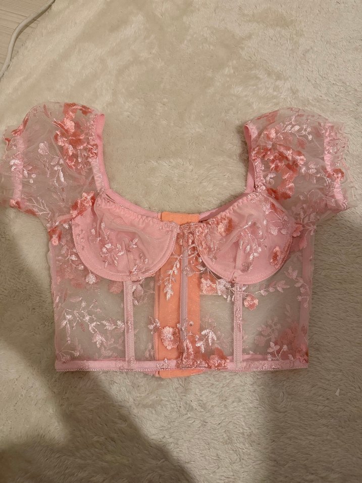 Dantel İşlemeli Pembe Mini Bustiyer - Görsel 2