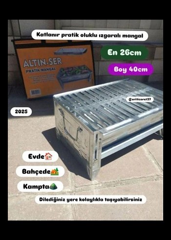 Katlanabilir Pratik Oluklu Izgaralı Mangal 40x26 cm