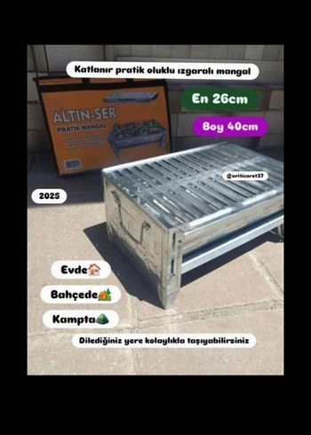Katlanabilir Pratik Oluklu Izgaralı Mangal 40x26 cm