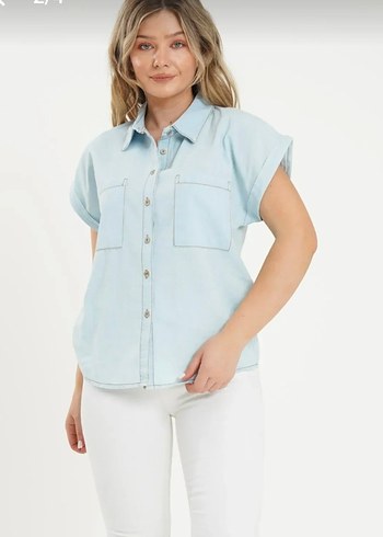 Defacto Kadın Kısa Kollu Denim Gömlek