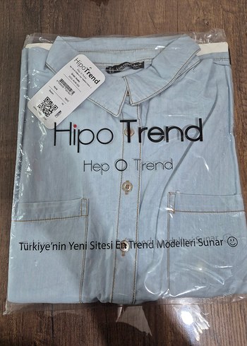 l Beden Kadın Kısa Kollu Denim Gömlek