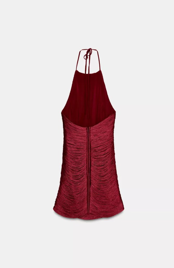 Zara KIRMIZI PÜSKÜLLÜ ELBİSE - Görsel 4