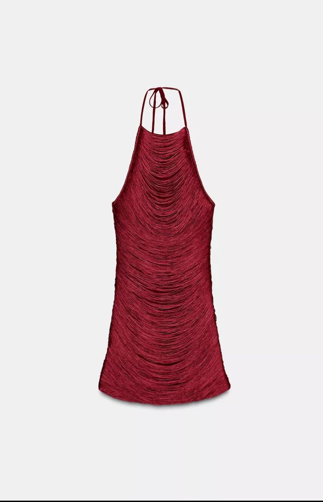 Zara KIRMIZI PÜSKÜLLÜ ELBİSE - Görsel 3