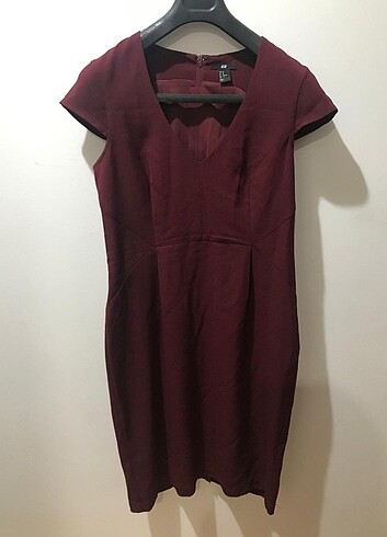 H&M H&M bordo v yaka elbise