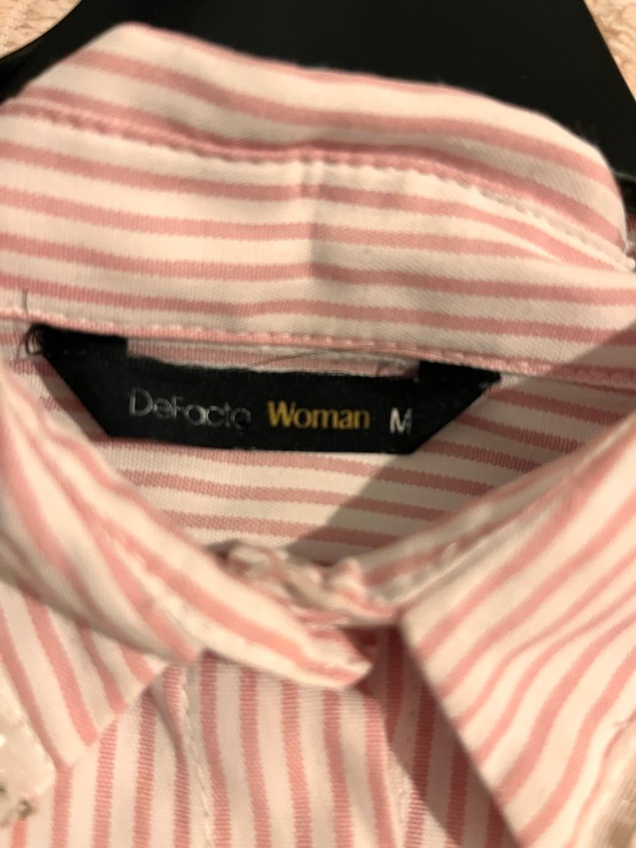 Defacto Pembe Çizgili Düğmeli Uzun Kollu Gömlek - Görsel 4