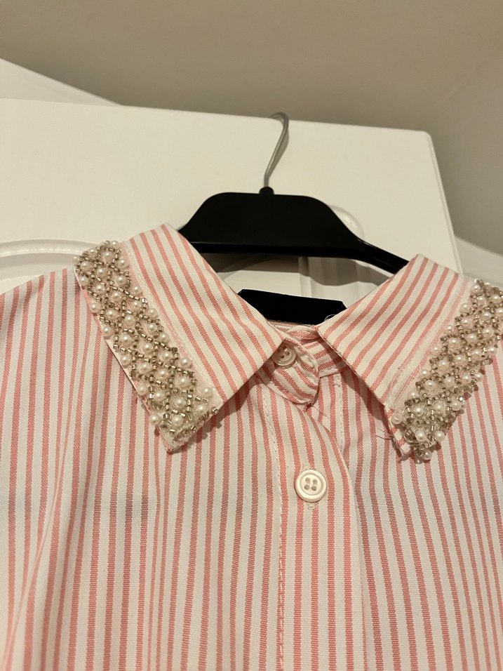 Defacto Pembe Çizgili Düğmeli Uzun Kollu Gömlek - Görsel 3