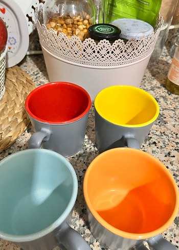 İçleri Renkli Gri Seramik Kupa Seti - Görsel 2