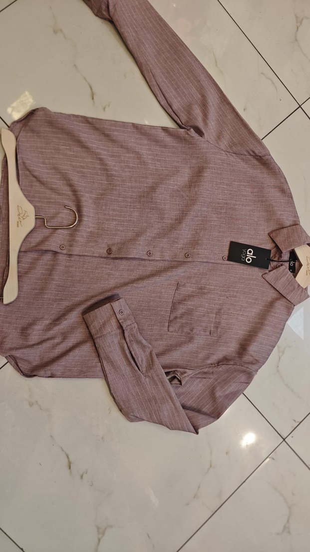 Alo Marka Çizgili Bej Kadın Gömlek ve Şort Takım - Görsel 4