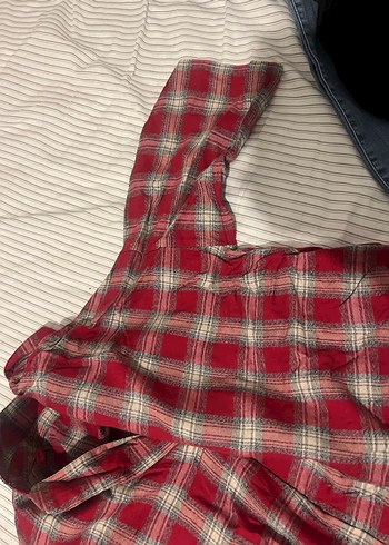 Düğmeli Kırmızı Kadın Keten Gömlek - Görsel 2