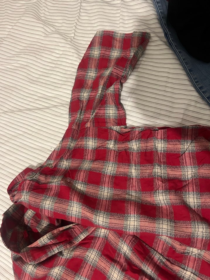 Düğmeli Kırmızı Kadın Keten Gömlek - Görsel 2