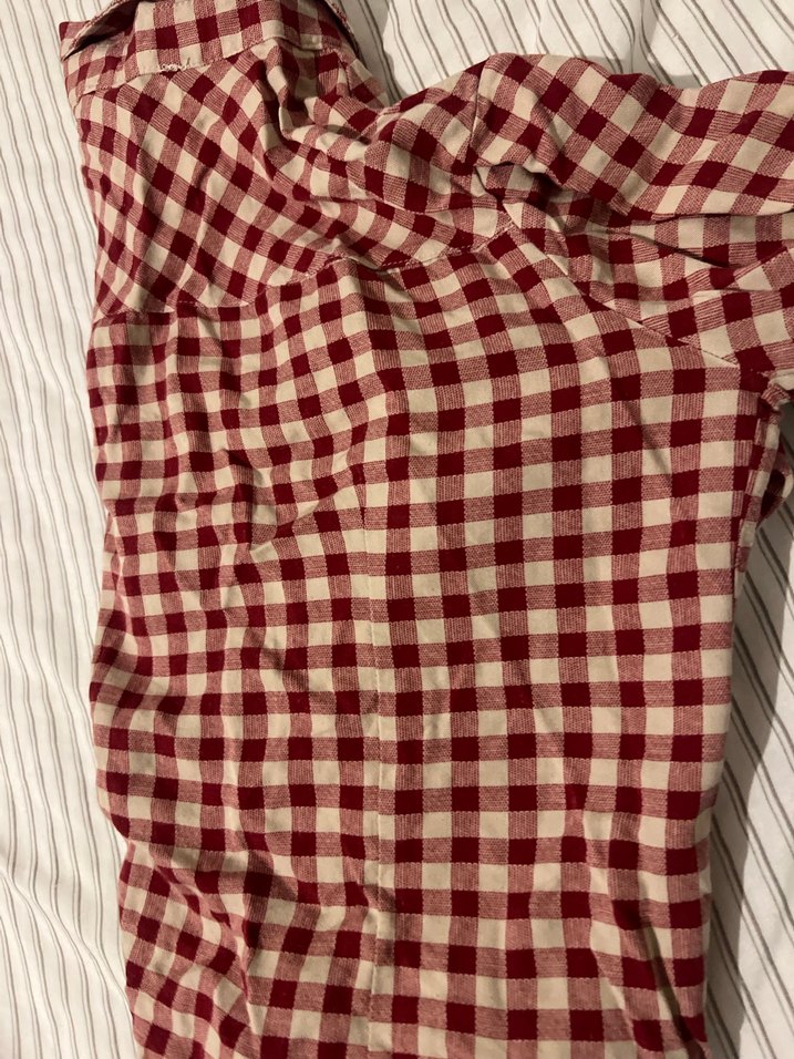 Bordo Kareli yarım Kollu Keten Gömlek - Görsel 3