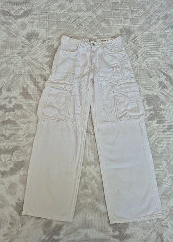 Balmain Lime Ripped Baggy Kargo Cep Jean Pantolon Tertemiz Bembeyaz