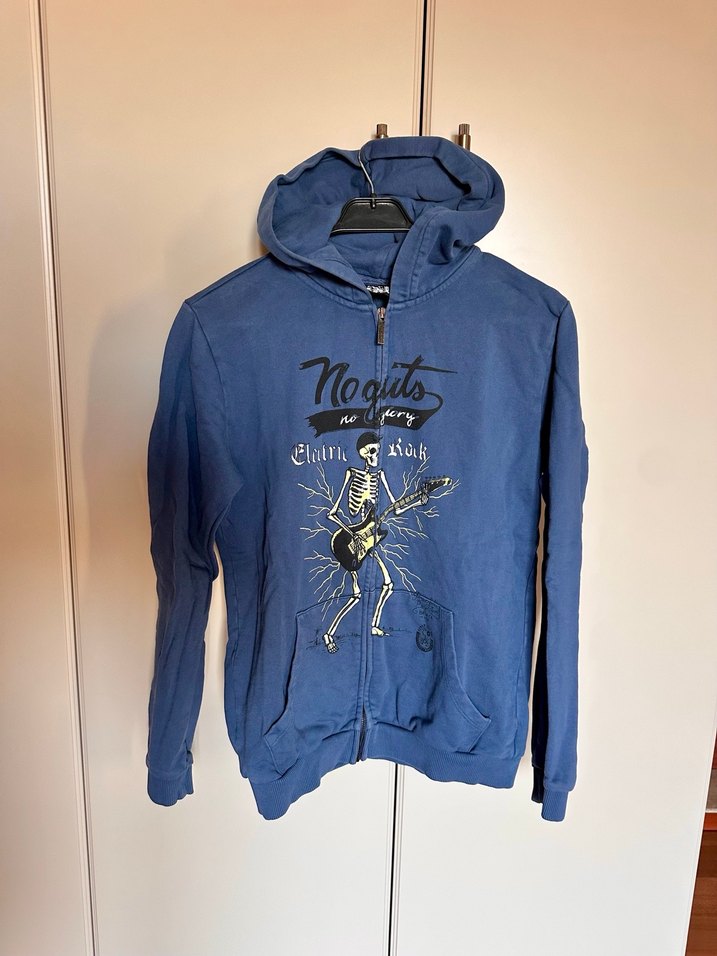 Erkek Mavi Kapüşonlu Fermuarlı Sweatshirt - Görsel 3