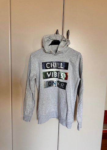 Unisex Çocuk Gri Kapüşonlu Sweatshirt - Görsel 3