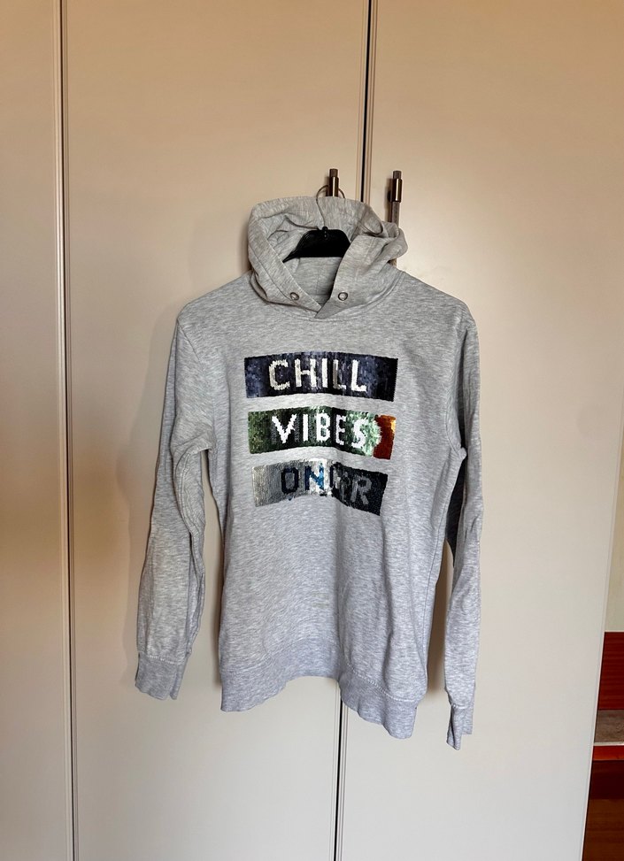 Unisex Çocuk Gri Kapüşonlu Sweatshirt - Görsel 3