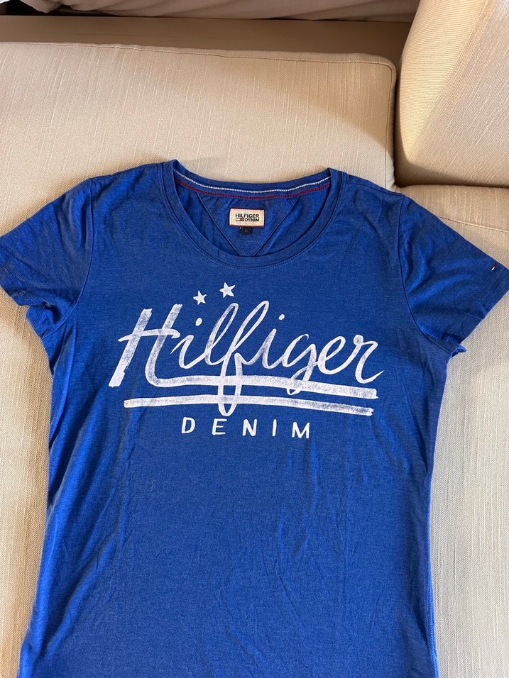 Tommy Hilfigrr Mavi Baskılı Denim Tişört - Görsel 2