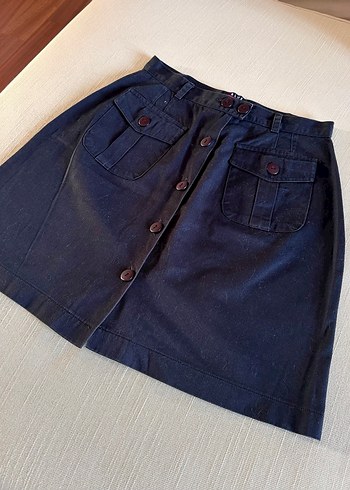 Lacivert Düğmeli Denim Mini Etek - Görsel 3