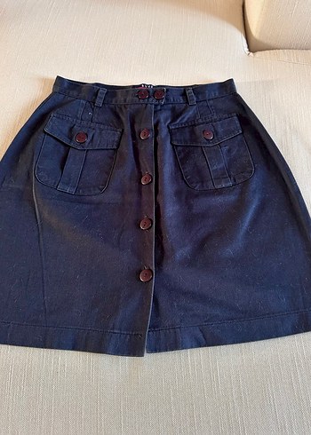 Lacivert Düğmeli Denim Mini Etek - Görsel 2