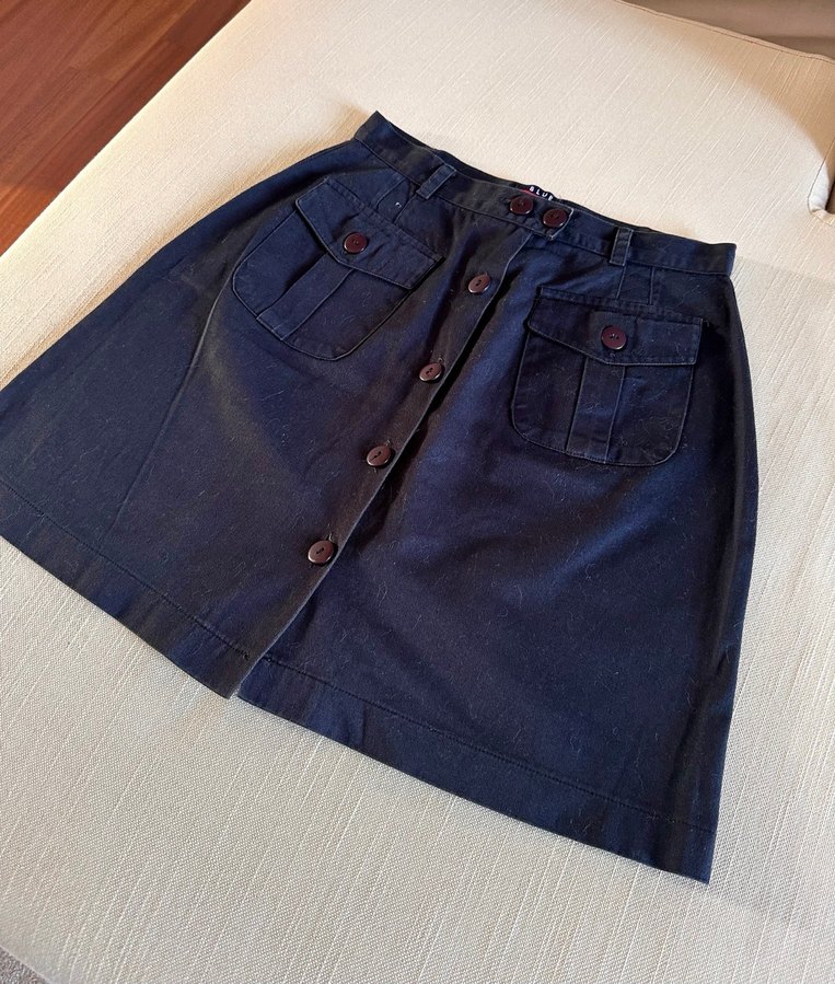 Lacivert Düğmeli Denim Mini Etek - Görsel 3