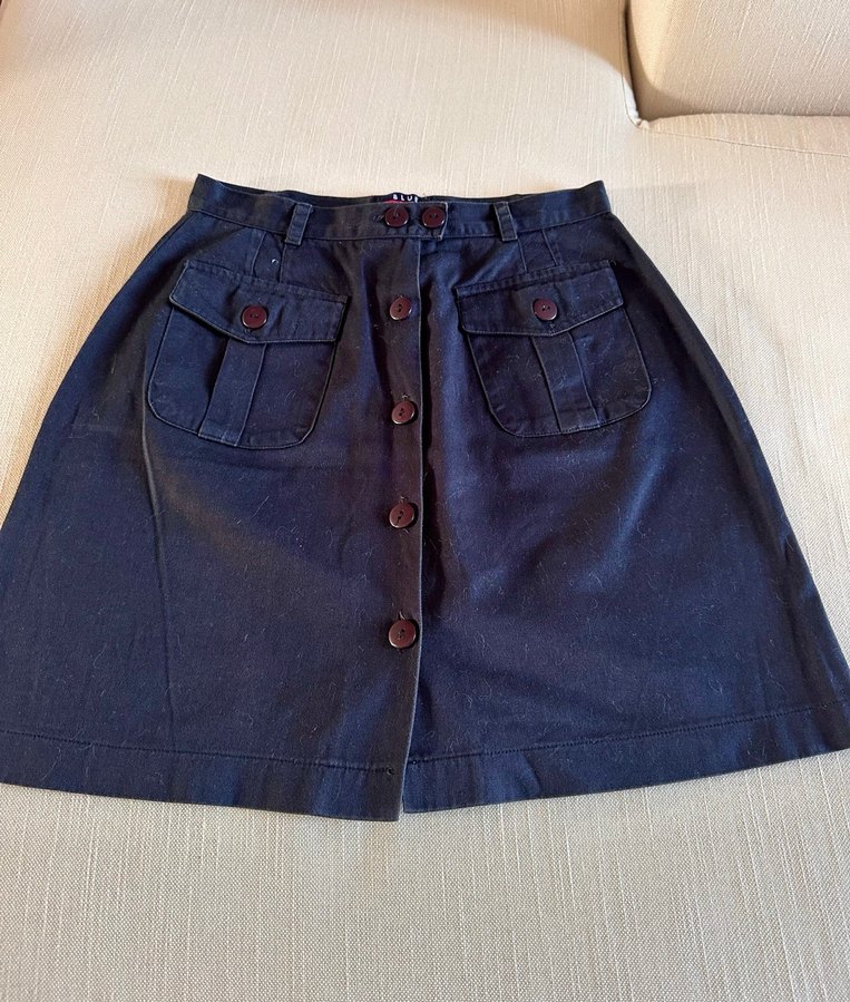 Lacivert Düğmeli Denim Mini Etek - Görsel 2