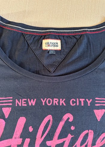 Tommy Hilfiger Lacivert Baskılı Denim Tişört - Görsel 3