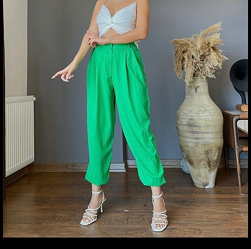 Neon yeşil şalvar pantolon