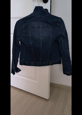 Düğmeli Koyu Mavi Kadın Denim Ceket - Görsel 3