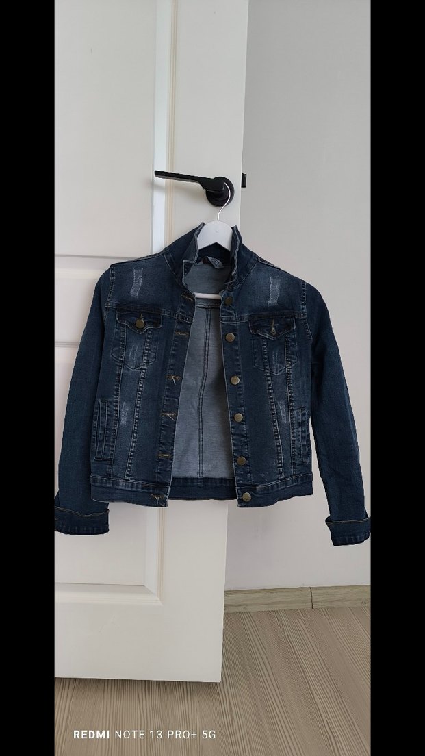 Düğmeli Koyu Mavi Kadın Denim Ceket - Görsel 2