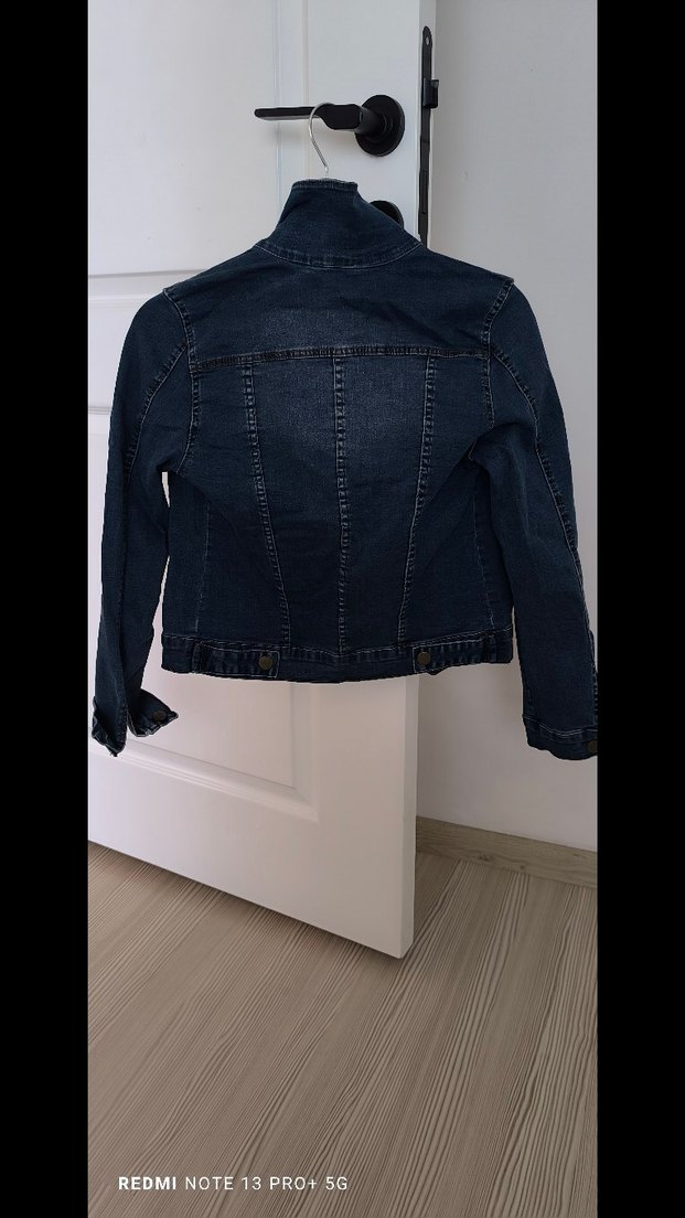 Düğmeli Koyu Mavi Kadın Denim Ceket - Görsel 3