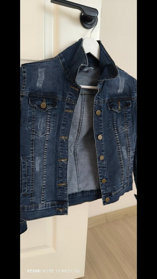 Düğmeli Koyu Mavi Kadın Denim Ceket - Görsel 5