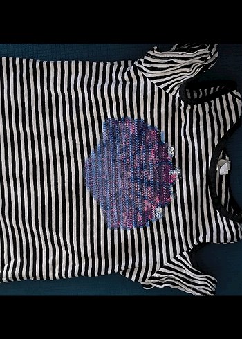 Kız Çocuk Çizgili Düğmeli Kısa Kollu Tişört - Görsel 3