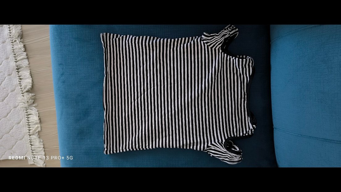 Kız Çocuk Çizgili Düğmeli Kısa Kollu Tişört - Görsel 4