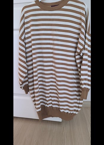 Bej Çizgili Pamuklu Kadın Triko - Görsel 6
