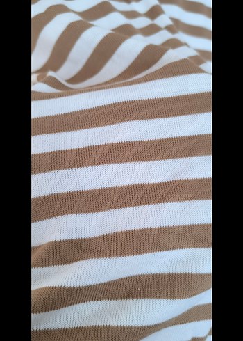 Bej Çizgili Pamuklu Kadın Triko - Görsel 7