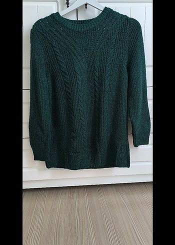 Kadın Yeşil Örgü Salaş Triko Kazak - Görsel 5