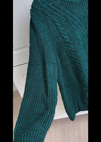 Kadın Yeşil Örgü Salaş Triko Kazak - Görsel 6