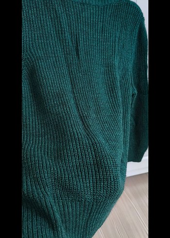 Kadın Yeşil Örgü Salaş Triko Kazak - Görsel 8