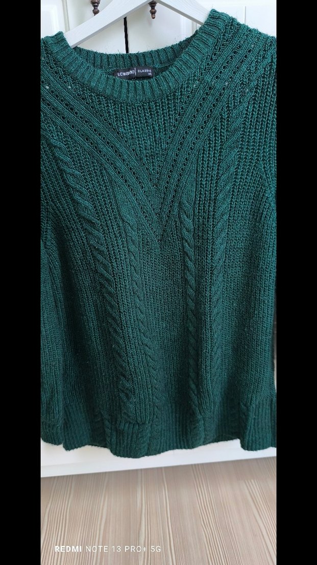 Kadın Yeşil Örgü Salaş Triko Kazak - Görsel 4