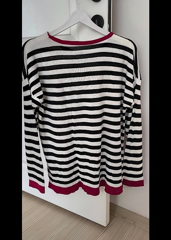 Pembe Kalp Detaylı Çizgili Kadın Kazak - Görsel 4